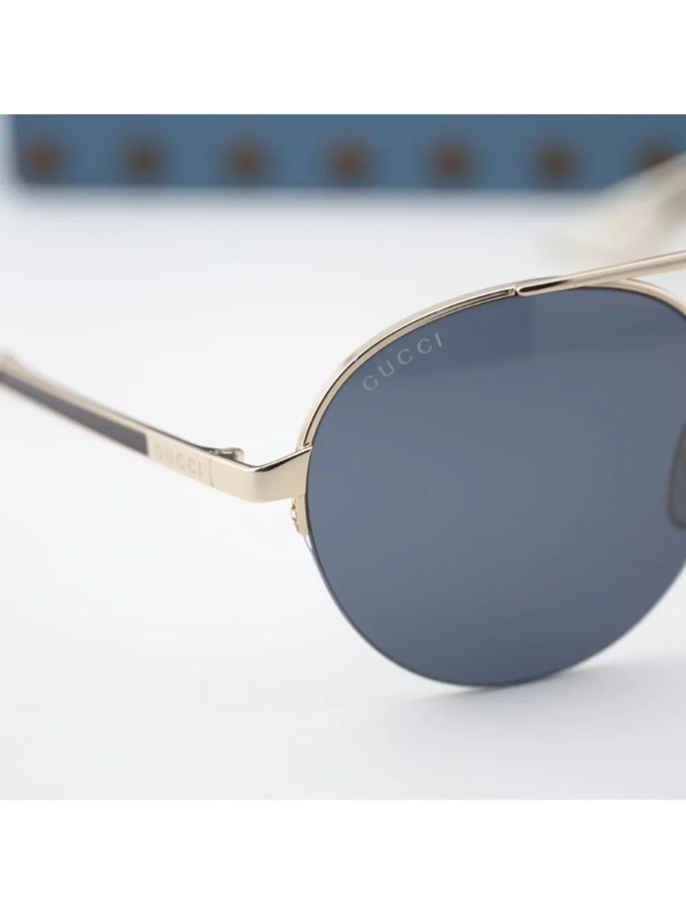 Gucci GG0984S 001 Round Unisex Sunglasses - Gold / Grey